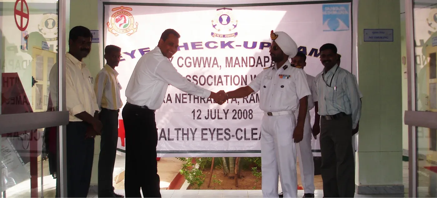 Dr. Anand Jaypuriya at an Indian Coast Guard eye check-up camp in Rameswaram