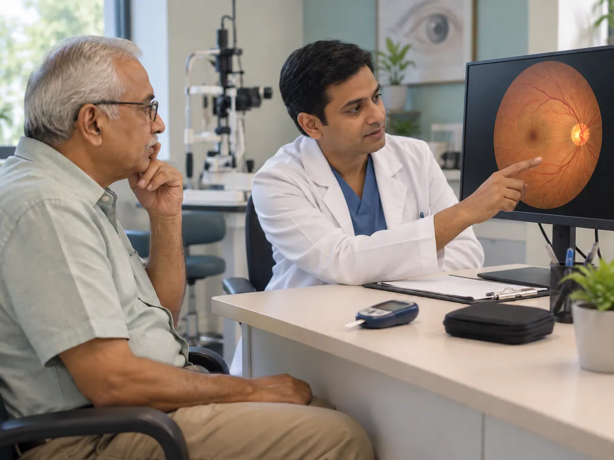 Illustration of a clinician explaining diabetic eye screening