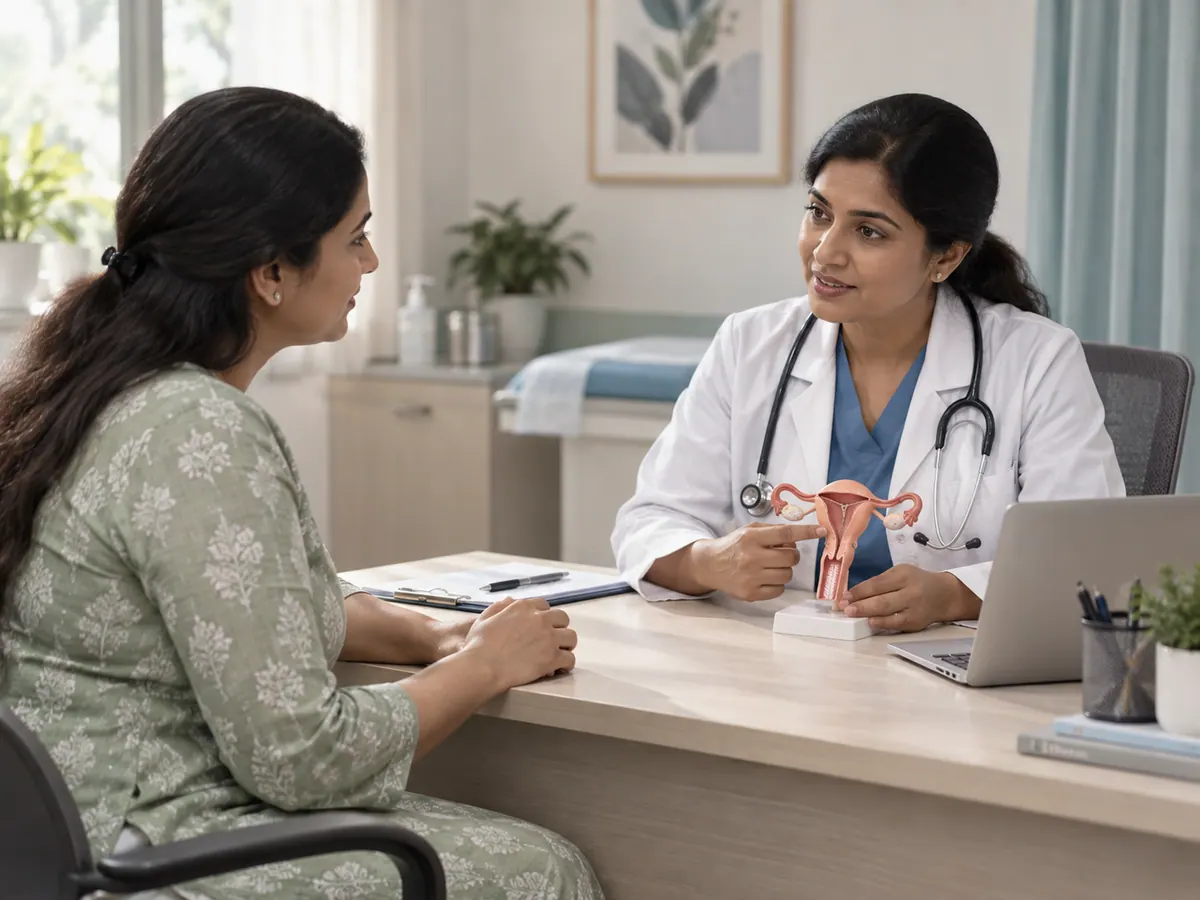 Illustration of a woman discussing personalised cancer screening