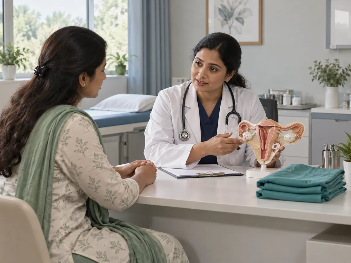 Illustration of a woman discussing gynaecological surgery options