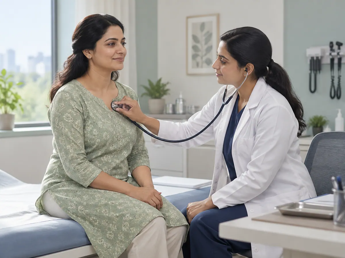 Illustration of a woman attending a routine health examination